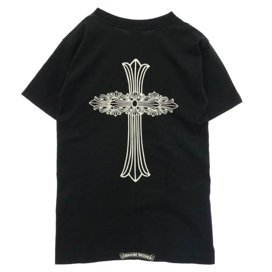 CHROME HEARTS クロムハーツ（原本無） OLD FLORAL T-SHIRT オールド バックフローラルクロス ネックロゴ 半袖 Tシャツ ブラック系 S【中古】
