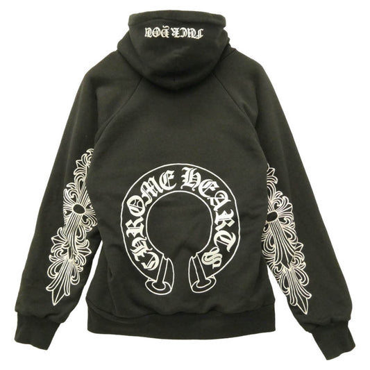 CHROME HEARTS クロムハーツ（原本無） OLD オールド 裏地サーマル 袖フローラル バックホースシュー FUCK YOU ファックユー フーディー パーカー ブラック系 S【中古】