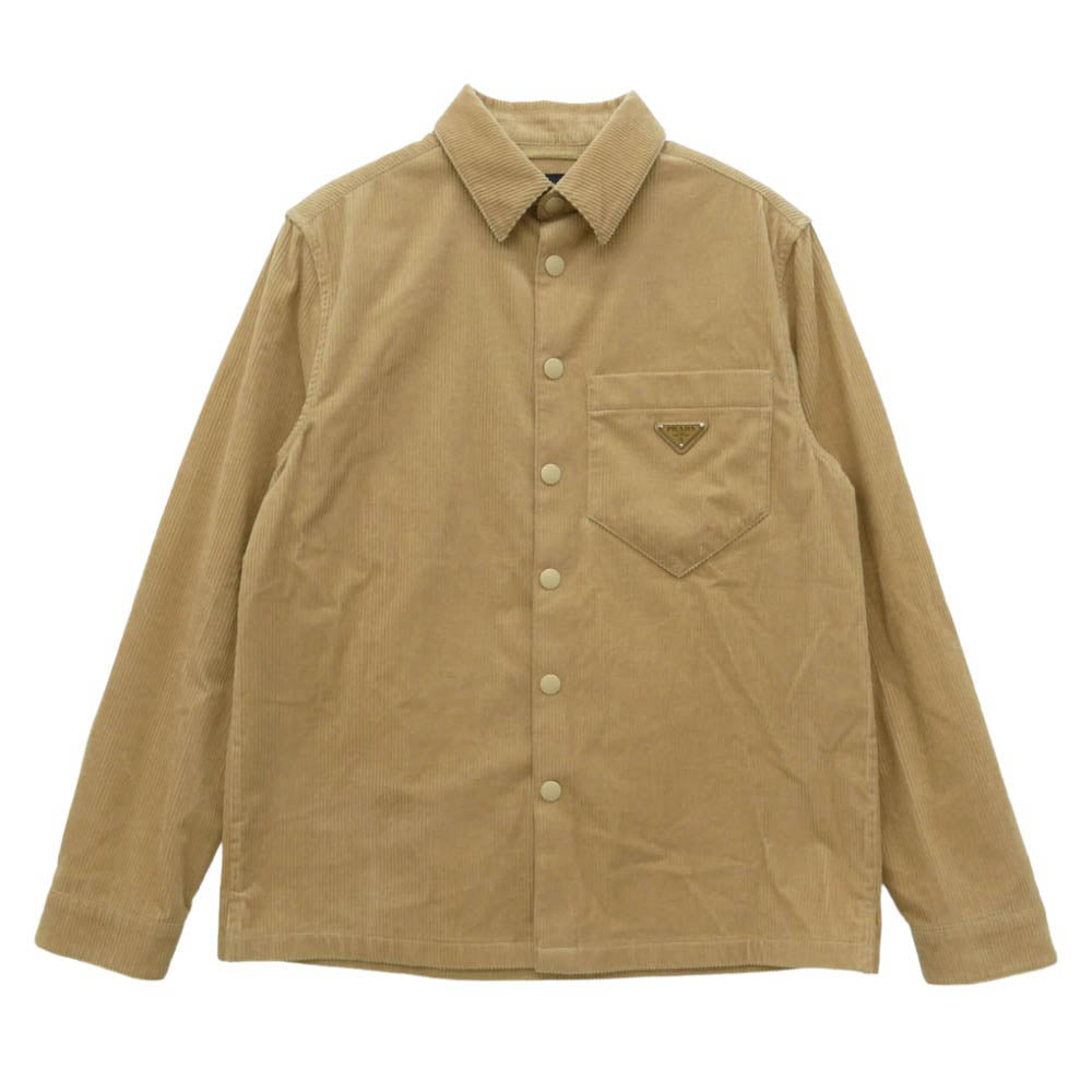 PRADA プラダ SC800 S000 コーデュロイ 三角プレート シャツ ベージュ系 XS【美品】【中古】