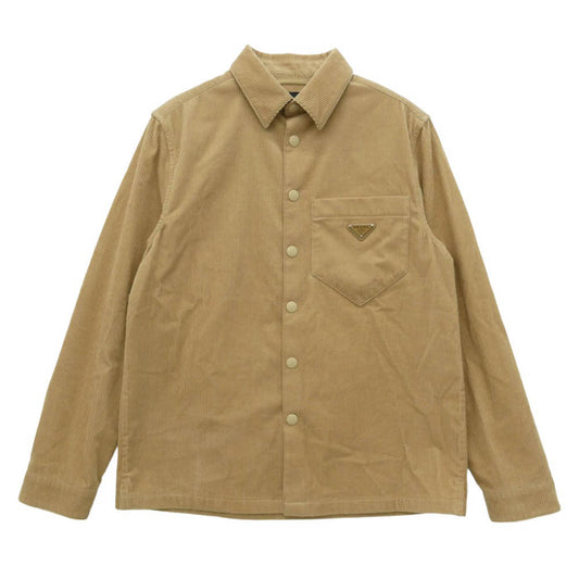 PRADA プラダ SC800 S000 コーデュロイ 三角プレート シャツ ベージュ系 XS【美品】【中古】