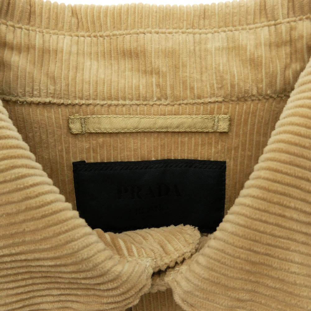 PRADA プラダ SC800 S000 コーデュロイ 三角プレート シャツ ベージュ系 XS【美品】【中古】