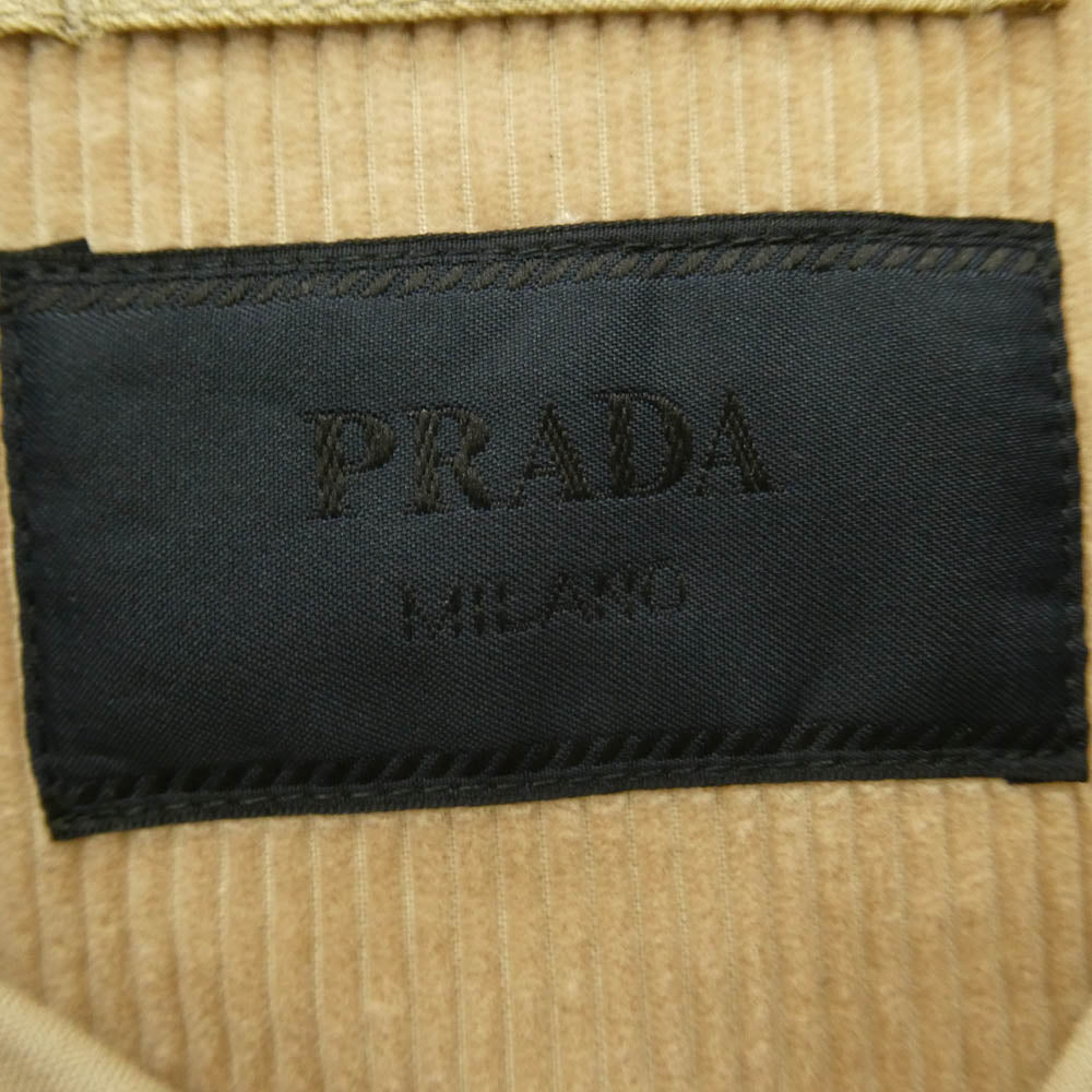 PRADA プラダ SC800 S000 コーデュロイ 三角プレート シャツ ベージュ系 XS【美品】【中古】