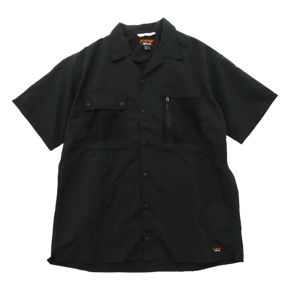 NANGA ナンガ NW2321-1H511 NYLON TUSSER OPEN COLLAR SHIRT ナイロン タッサー オープン カラー 半袖 シャツ ブラック系 M【中古】
