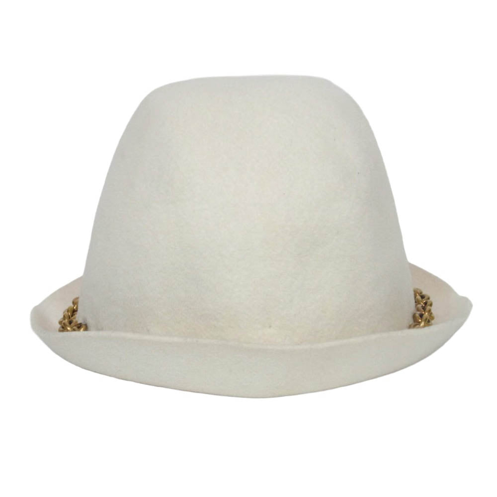 YVES SAINT LAURENT イヴサンローラン 185436 Y6JBE ラビット ファー チェーン付き ハット 帽子 ホワイト系【中古】