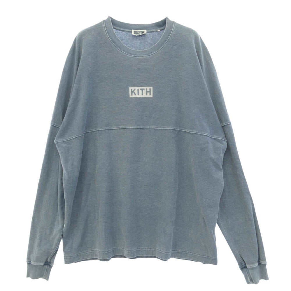 KITH キス 20AW Paneled L/S Tee ウォッシュ加工 パナルド ボックスロゴ ロングスリーブ Tシャツ 長袖 カットソー ライトブルー系 L【中古】