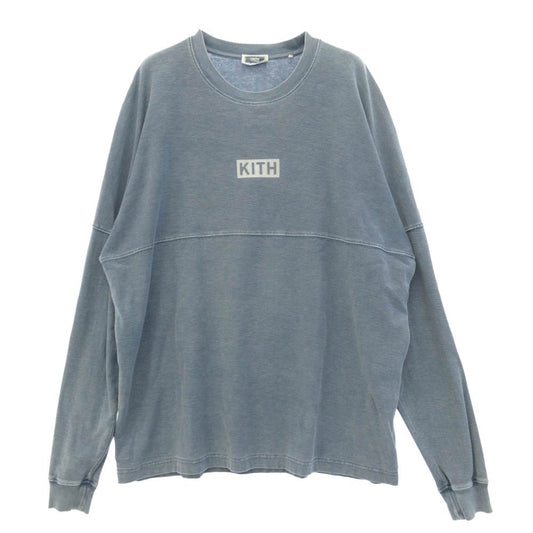 KITH キス 20AW Paneled L/S Tee ウォッシュ加工 パナルド ボックスロゴ ロングスリーブ Tシャツ 長袖 カットソー ライトブルー系 L【中古】