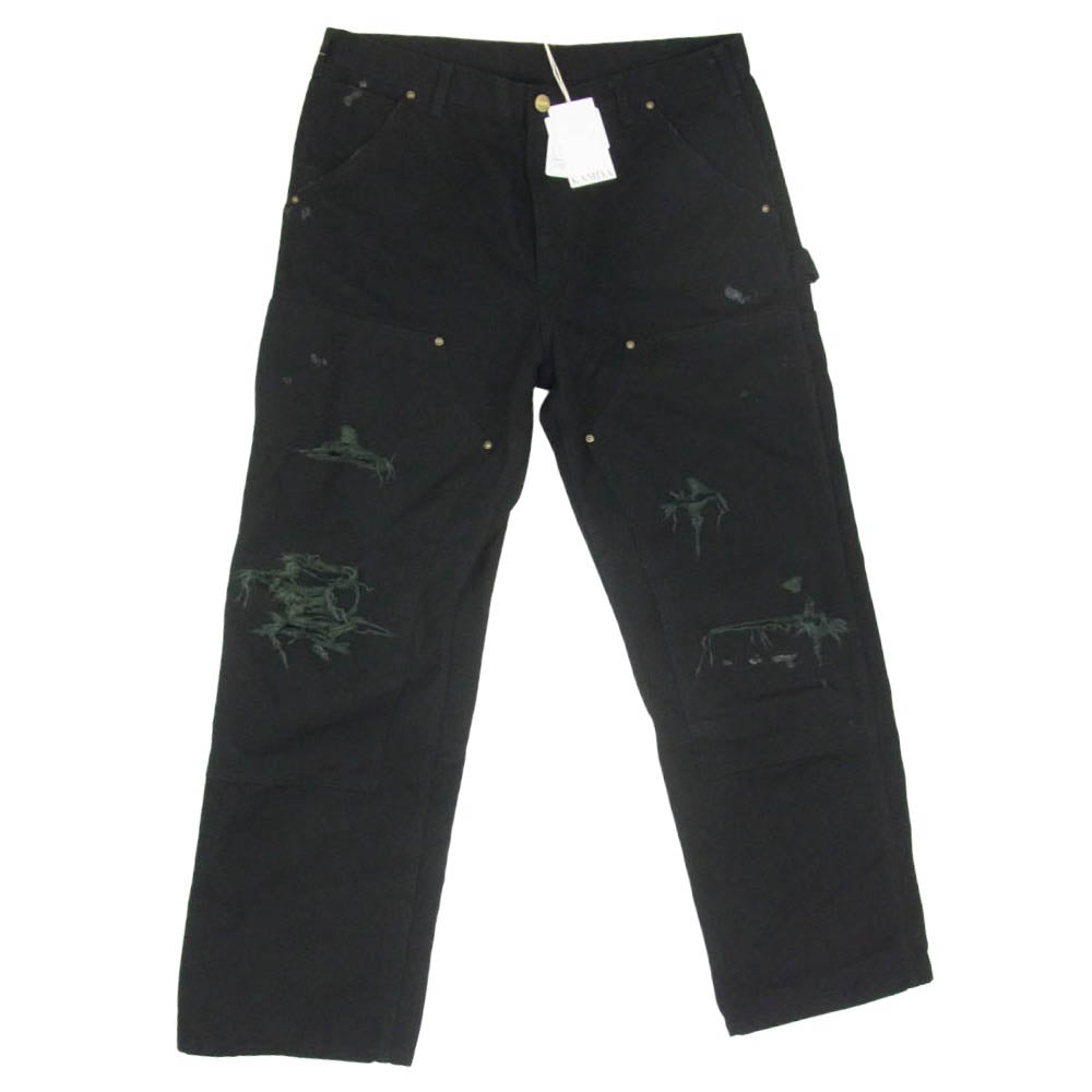カミヤ 25AW G11PT026-0 BORO Duck Painter Pants ダメージ加工 ダブルニー ペインター ダック パンツ ブラック系 L【極上美品】【中古】