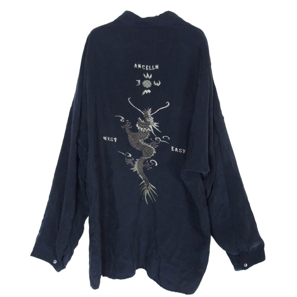 ANCELLM アンセルム 26SS ANC-SH78 EMBROIDERED SOUVENIR SHIRT ロゴ 龍 刺繍 スーベニア 長袖 シャツ ダークネイビー系 1【中古】