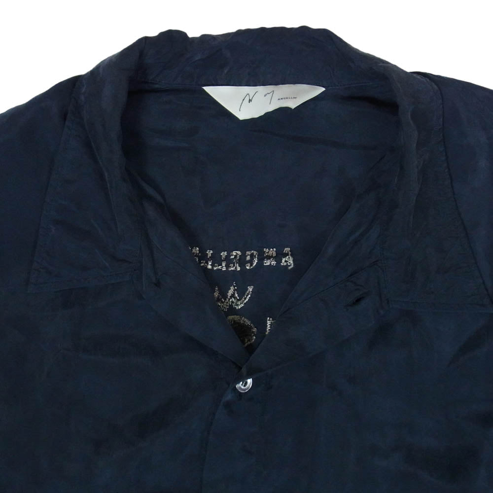 ANCELLM アンセルム 26SS ANC-SH78 EMBROIDERED SOUVENIR SHIRT ロゴ 龍 刺繍 スーベニア 長袖 シャツ ダークネイビー系 1【中古】