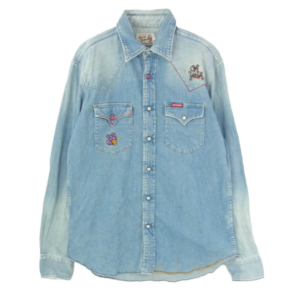 HYSTERIC GLAMOUR ヒステリックグラマー 02191AH10 刺繍 USED加工 デニム 長袖 ウエスタン シャツ インディゴブルー系 L【中古】