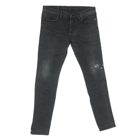 HYSTERIC GLAMOUR ヒステリックグラマー 0243AP18 USED加工 スタッズ ストレッチ スリム ブラック デニム ブラック系 34【中古】