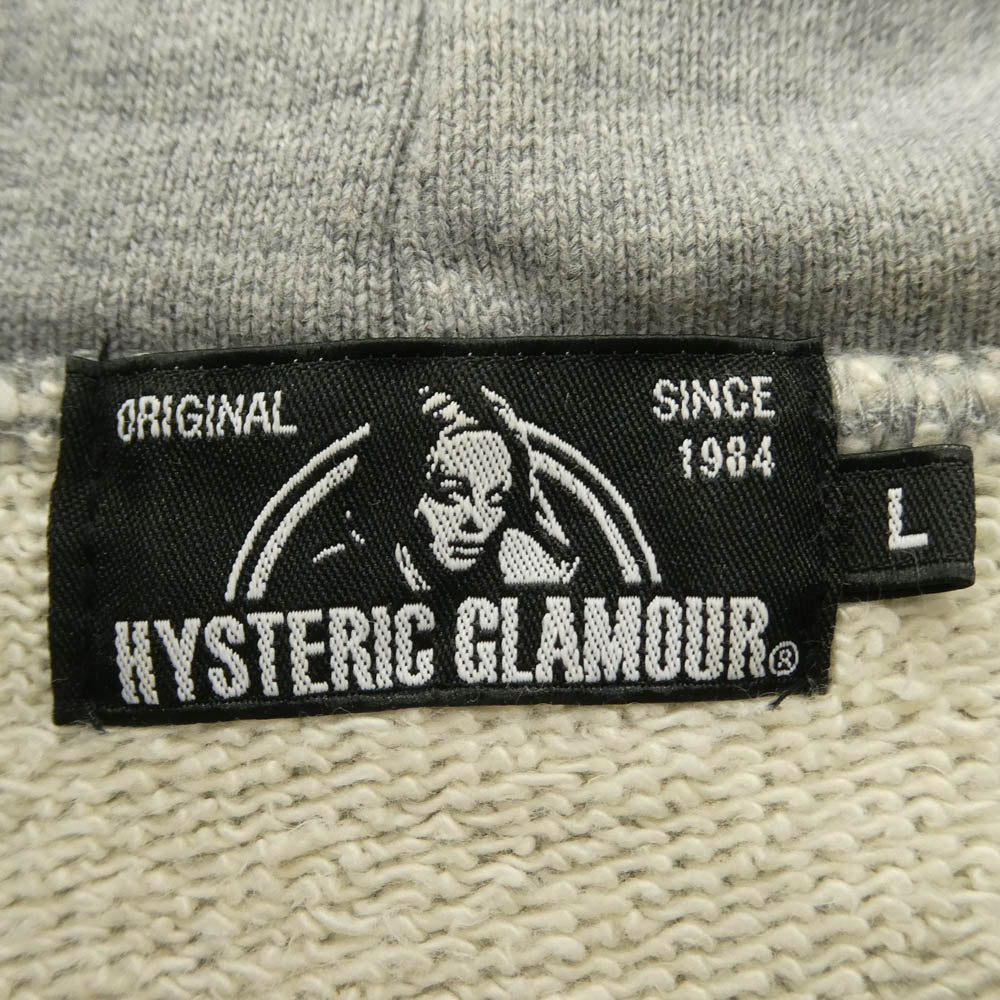 HYSTERIC GLAMOUR ヒステリックグラマー 02171CF07 ワンポイント シグネチャー ロゴ 刺繍 ヘビーウェイト スウェット プルオーバー パーカー グレー系 L【中古】