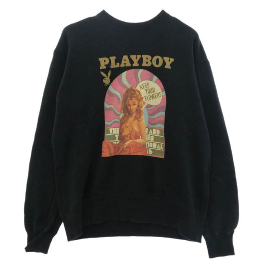 HYSTERIC GLAMOUR ヒステリックグラマー PLAYBOY プレイボーイ 23AW 02223CS09 PLAYBOY プレーボーイ プリント クルーネック スウェット ブラック系 L【中古】