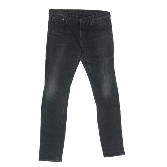 HYSTERIC GLAMOUR ヒステリックグラマー 0243AP13 野口強 USED 加工 S 裏地レオパード デニム スリム パンツ ブラック系 34【中古】