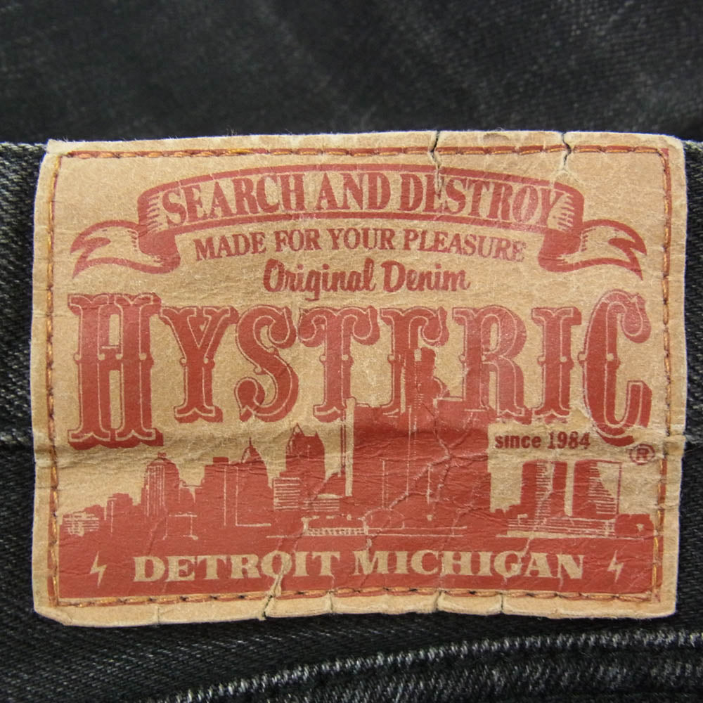 HYSTERIC GLAMOUR ヒステリックグラマー 0243AP13 野口強 USED 加工 S 裏地レオパード デニム スリム パンツ ブラック系 34【中古】
