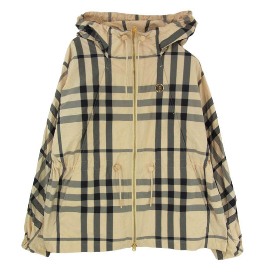 BURBERRY バーバリー 8054298 ロゴ チェック ナイロン フード フーディー ジップアップ ジャケット ベージュ系 36【中古】
