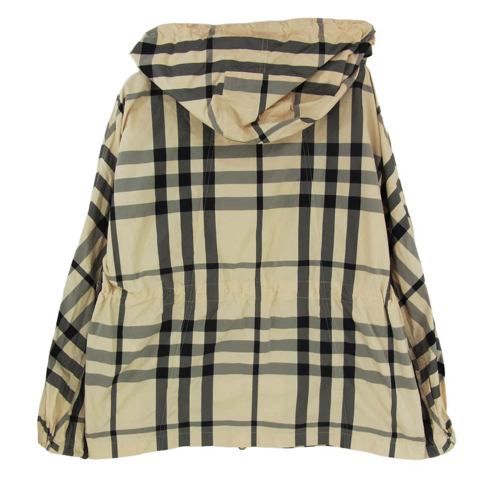 BURBERRY バーバリー 8054298 ロゴ チェック ナイロン フード フーディー ジップアップ ジャケット ベージュ系 36【中古】