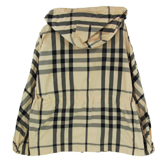 BURBERRY バーバリー 8054298 ロゴ チェック ナイロン フード フーディー ジップアップ ジャケット ベージュ系 36【中古】