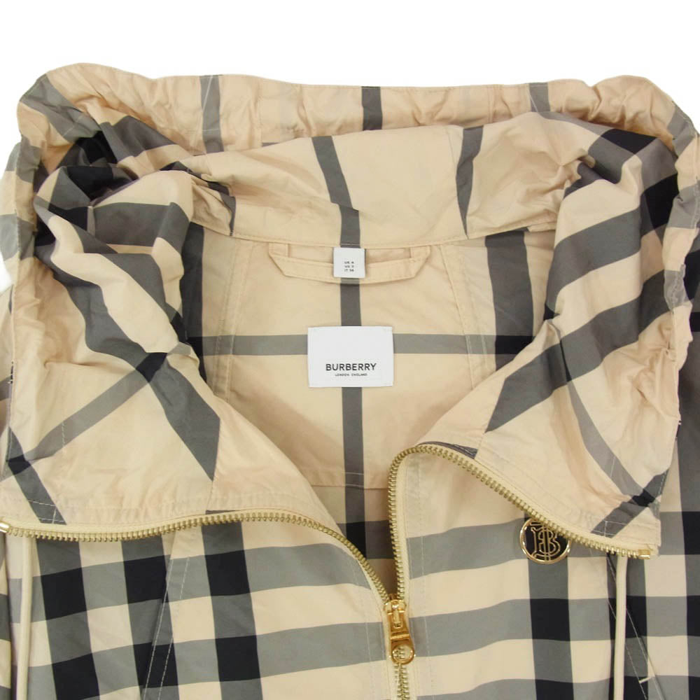 BURBERRY バーバリー 8054298 ロゴ チェック ナイロン フード フーディー ジップアップ ジャケット ベージュ系 36【中古】