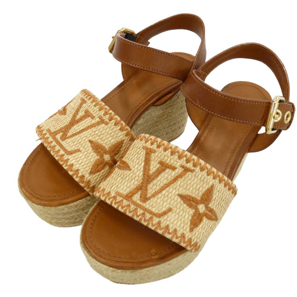 LOUIS VUITTON ルイ・ヴィトン モノグラム ジャガード バウンダリーライン ウェッジ ソール サンダル ブラウン系 36【中古】