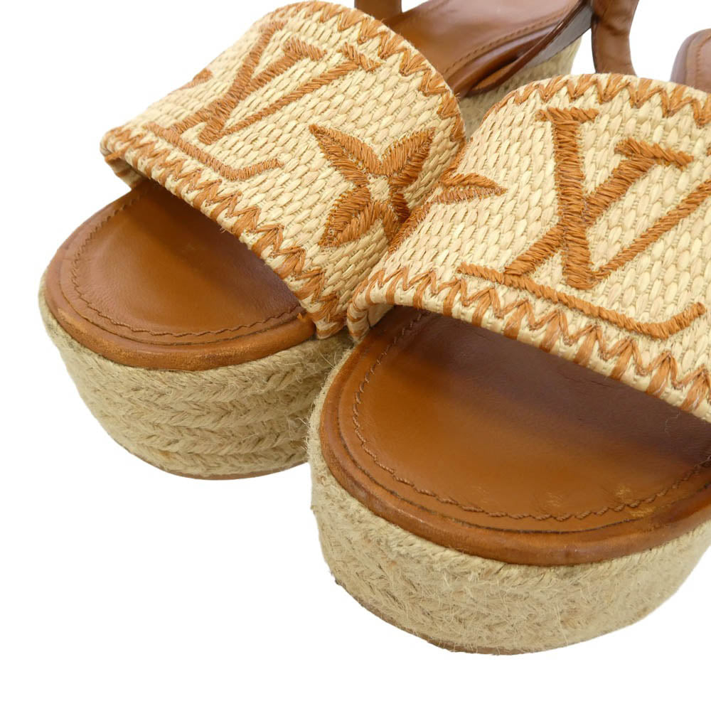 LOUIS VUITTON ルイ・ヴィトン モノグラム ジャガード バウンダリーライン ウェッジ ソール サンダル ブラウン系 36【中古】