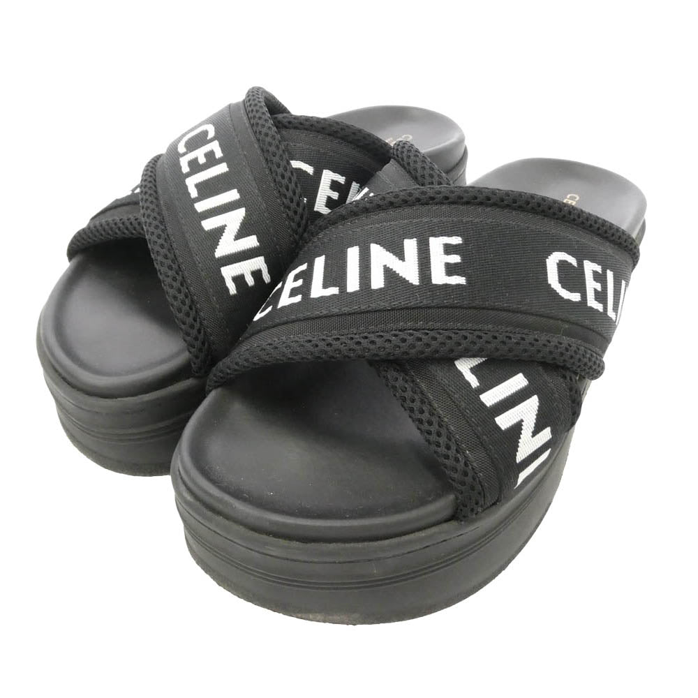 CELINE セリーヌ RM0223 ブロックスライド ロゴ 厚底 サンダル ブラック系 37【中古】
