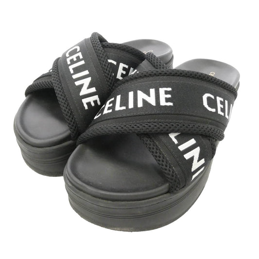 CELINE セリーヌ RM0223 ブロックスライド ロゴ 厚底 サンダル ブラック系 37【中古】