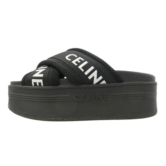 CELINE セリーヌ RM0223 ブロックスライド ロゴ 厚底 サンダル ブラック系 37【中古】