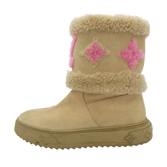 LOUIS VUITTON ルイ・ヴィトン SNOW DROP FLAT ANKLE スノードロップ ライン アンクル ブーツ ベージュ ベージュ系 ピンク系 35.5【中古】