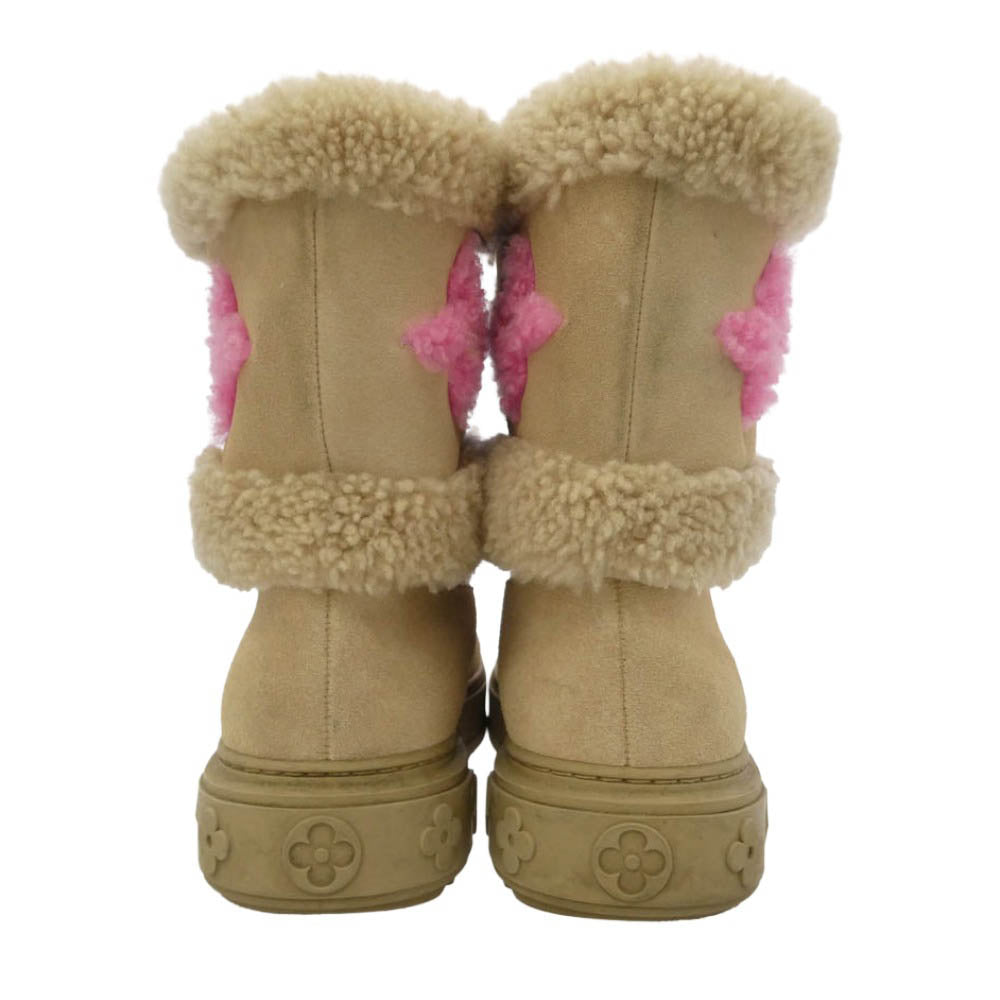 LOUIS VUITTON ルイ・ヴィトン SNOW DROP FLAT ANKLE スノードロップ ライン アンクル ブーツ ベージュ ベージュ系 ピンク系 35.5【中古】