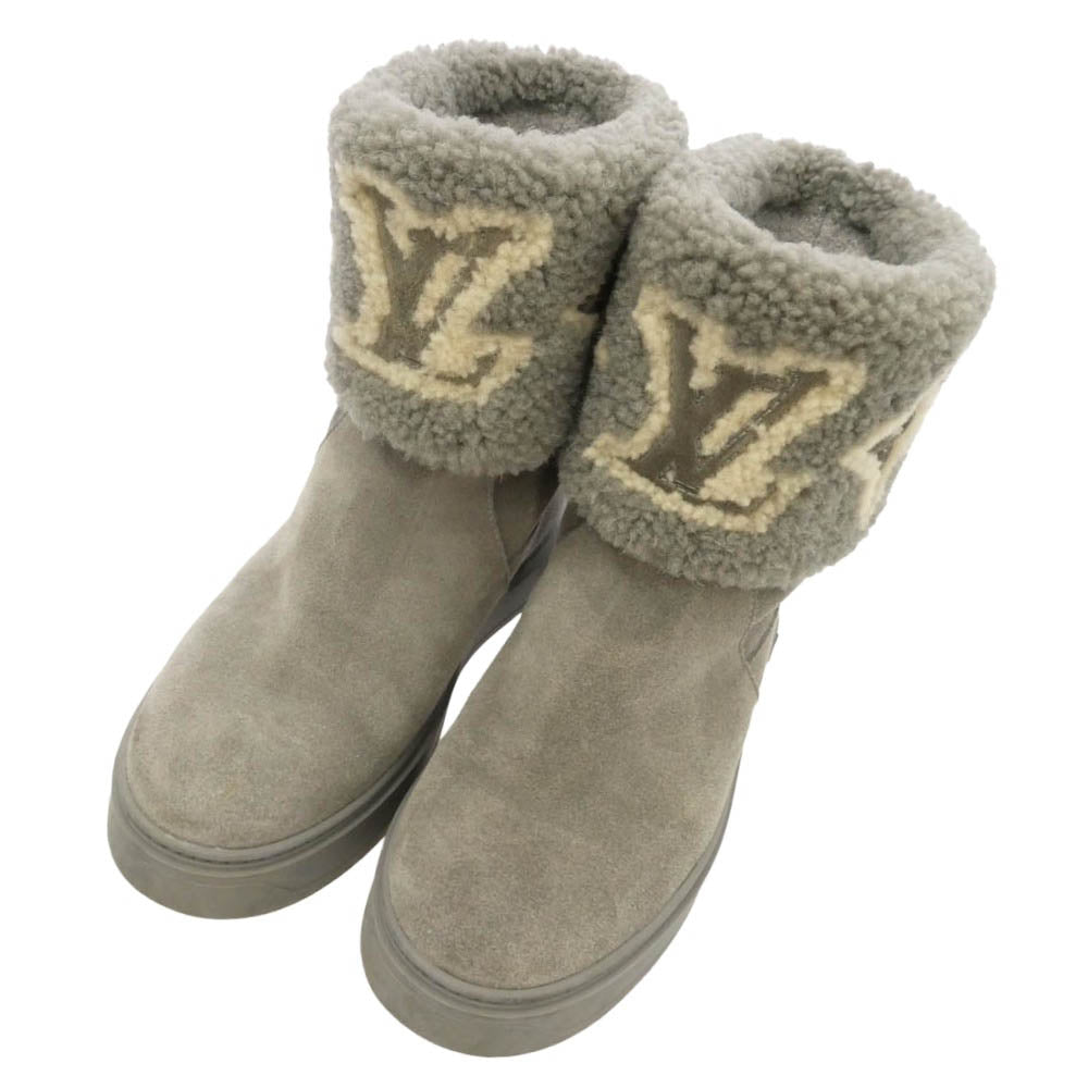 LOUIS VUITTON ルイ・ヴィトン SNOW DROP FLAT ANKLE スノードロップ ライン アンクル ブーツ グレー グレー系 35N【中古】