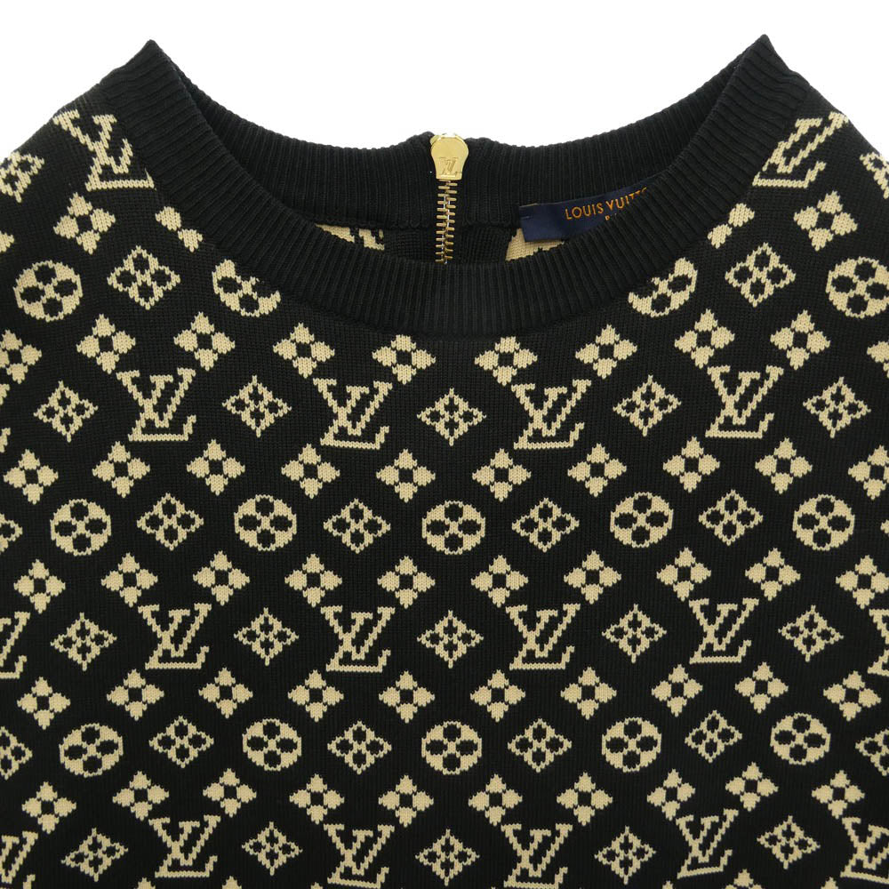 LOUIS VUITTON ルイ・ヴィトン シルク モノグラム ロゴ ノースリーブ Aライン ドレス ワンピース ブラック系 XS【中古】