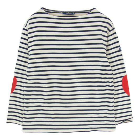 SAINT JAMES セントジェームス ハート エルボーパッチ ボーダー バスク シャツ 長袖 カットソー ネイビー系 M【中古】