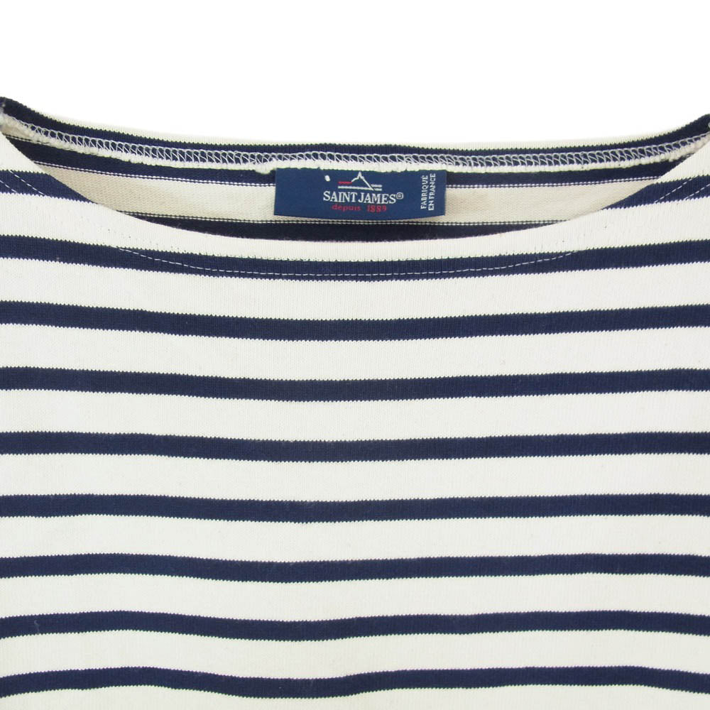 SAINT JAMES セントジェームス ハート エルボーパッチ ボーダー バスク シャツ 長袖 カットソー ネイビー系 M【中古】