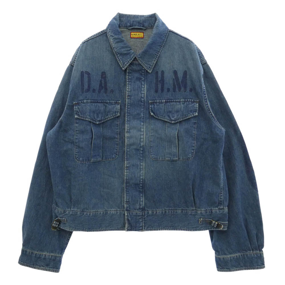 HUMAN MADE ヒューマンメイド 26AW HM32JK020 DENIM BLOUSON ステンシル ロゴプリント デニム ジャケット ブルゾン ブルー系 XL【美品】【中古】