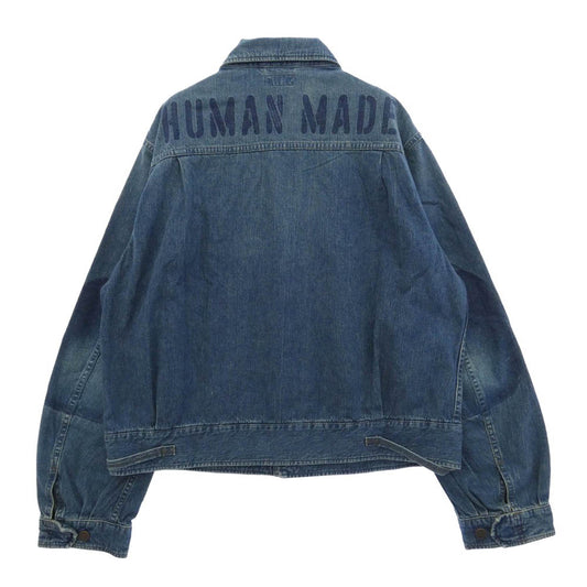HUMAN MADE ヒューマンメイド 26AW HM32JK020 DENIM BLOUSON ステンシル ロゴプリント デニム ジャケット ブルゾン ブルー系 XL【美品】【中古】
