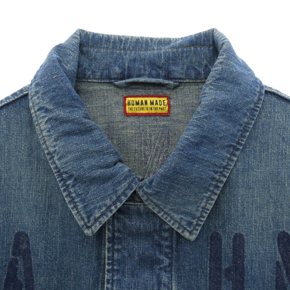 HUMAN MADE ヒューマンメイド 26AW HM32JK020 DENIM BLOUSON ステンシル ロゴプリント デニム ジャケット ブルゾン ブルー系 XL【美品】【中古】