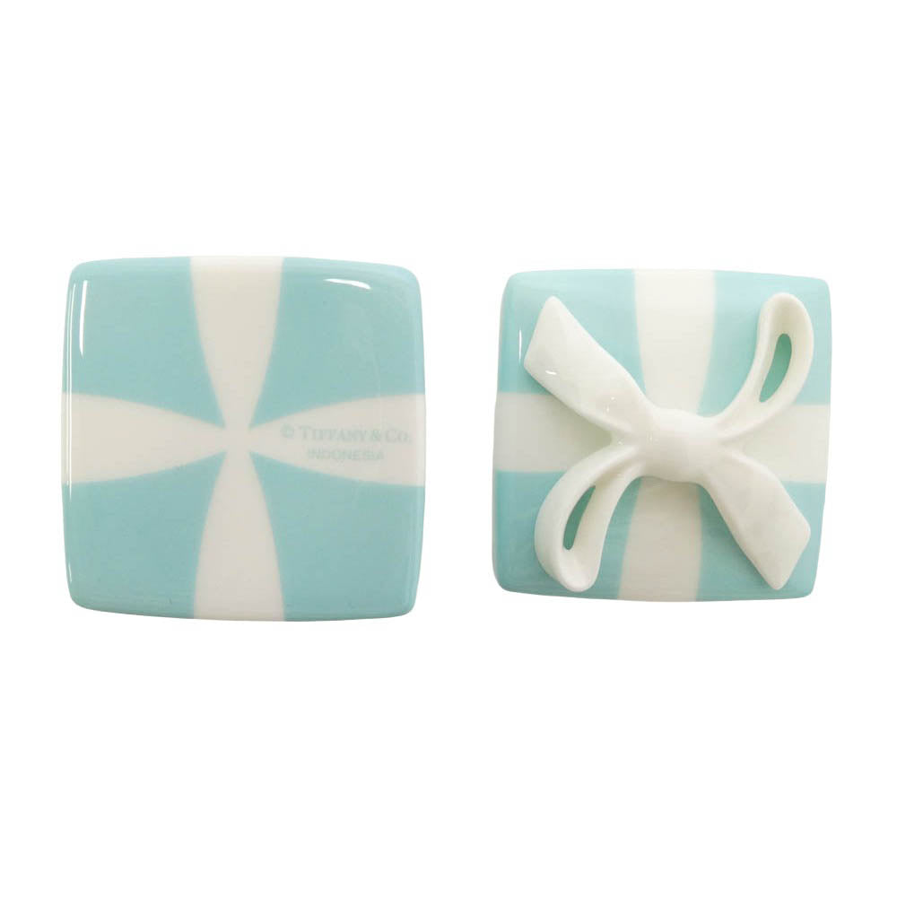 TIFFANY&Co. ティファニー ミニブルー ボウ ボックス 小物入れ ライトブルー系 ホワイト系【極上美品】【中古】