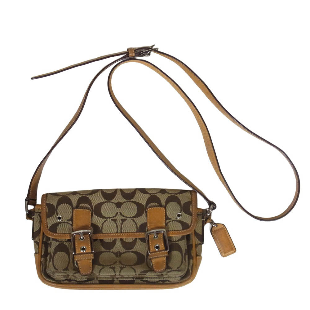 COACH コーチ 6844 シグネチャー ショルダー バッグ ライトブラウン系【中古】