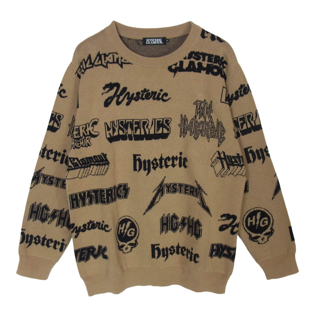 HYSTERIC GLAMOUR ヒステリックグラマー 17AW 02173NS07 総柄 METAL ジャカード ニット セーター ライトブラウン系 S【中古】