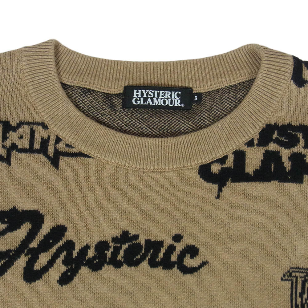 HYSTERIC GLAMOUR ヒステリックグラマー 17AW 02173NS07 総柄 METAL ジャカード ニット セーター ライトブラウン系 S【中古】