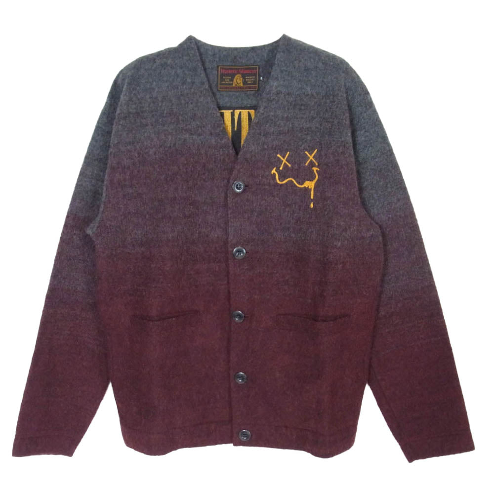 HYSTERIC GLAMOUR ヒステリックグラマー 17AW 02173CD01 HYS FACE刺繍 グラデーション ニット カーディガン チャコール系 ワインレッド系 S【中古】