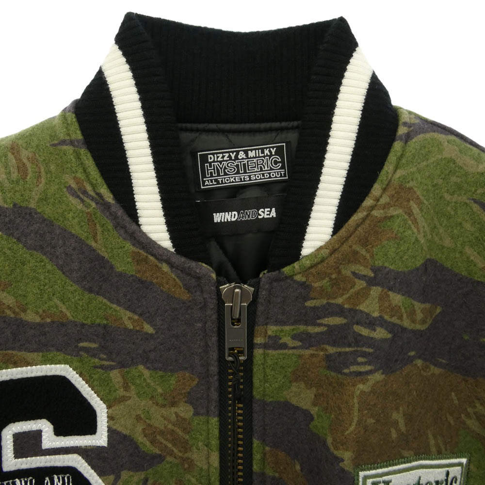 HYSTERIC GLAMOUR ヒステリックグラマー × WIND AND SEA ウィンダンシー 22AW WDS-C-HYS-23-AP-Q1-01 VARSITY JACKET バーシティジャケット スタジャン ブラック系 グリーン系 S【中古】