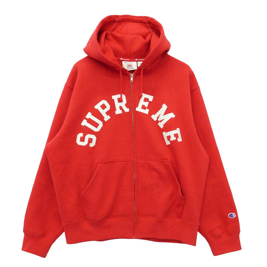 Supreme シュプリーム Champion チャンピオン 24SS × Champion チャンピオン Zip Up Hooded Sweatshirt フロントロゴ ジップアップ フーディ パーカー レッド系 M【中古】