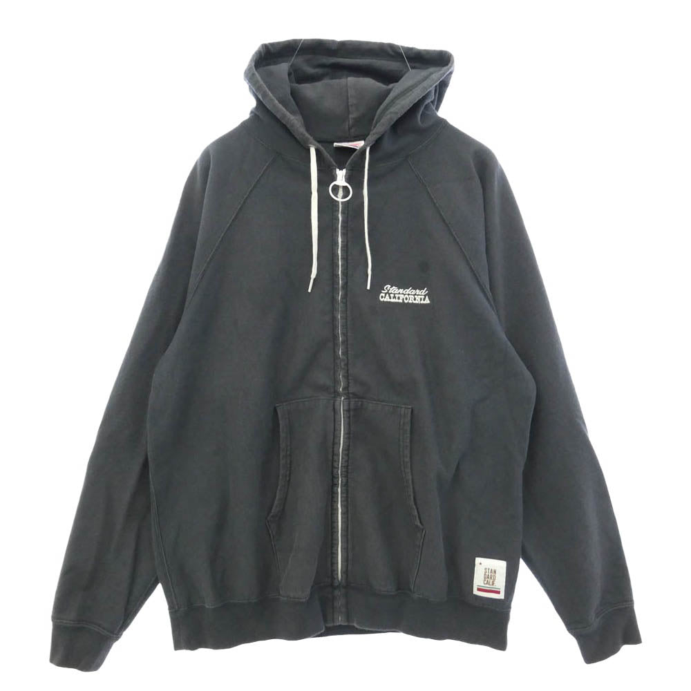 STANDARD CALIFORNIA スタンダードカリフォルニア 20SS SD US Cotton Zip Hood Sweat ロゴ刺繍 コットン ジップ フード スウェット パーカー フーディー チャコール系 L【中古】
