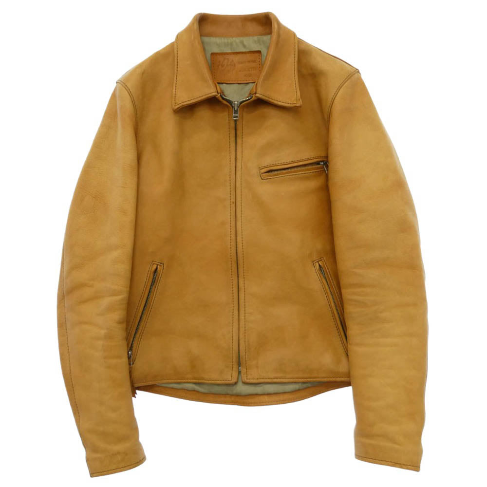天神ワークス JS01TN Single Collar Jacket シングル カラー ジップアップ ライダース レザージャケット ベージュ系 42【中古】