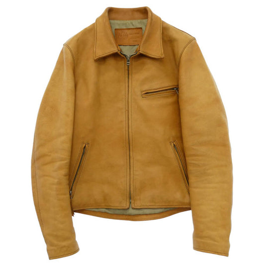 天神ワークス JS01TN Single Collar Jacket シングル カラー ジップアップ ライダース レザージャケット ベージュ系 42【中古】