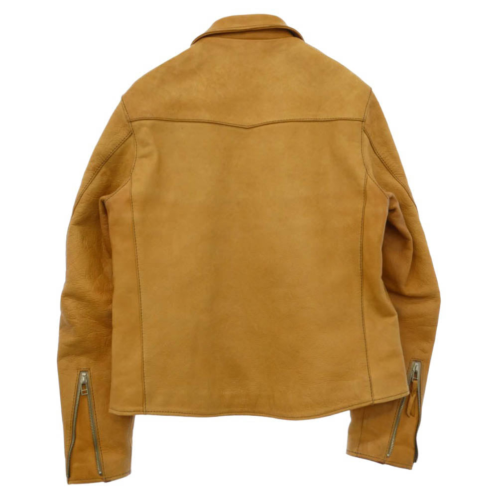 天神ワークス JS01TN Single Collar Jacket シングル カラー ジップアップ ライダース レザージャケット ベージュ系 42【中古】
