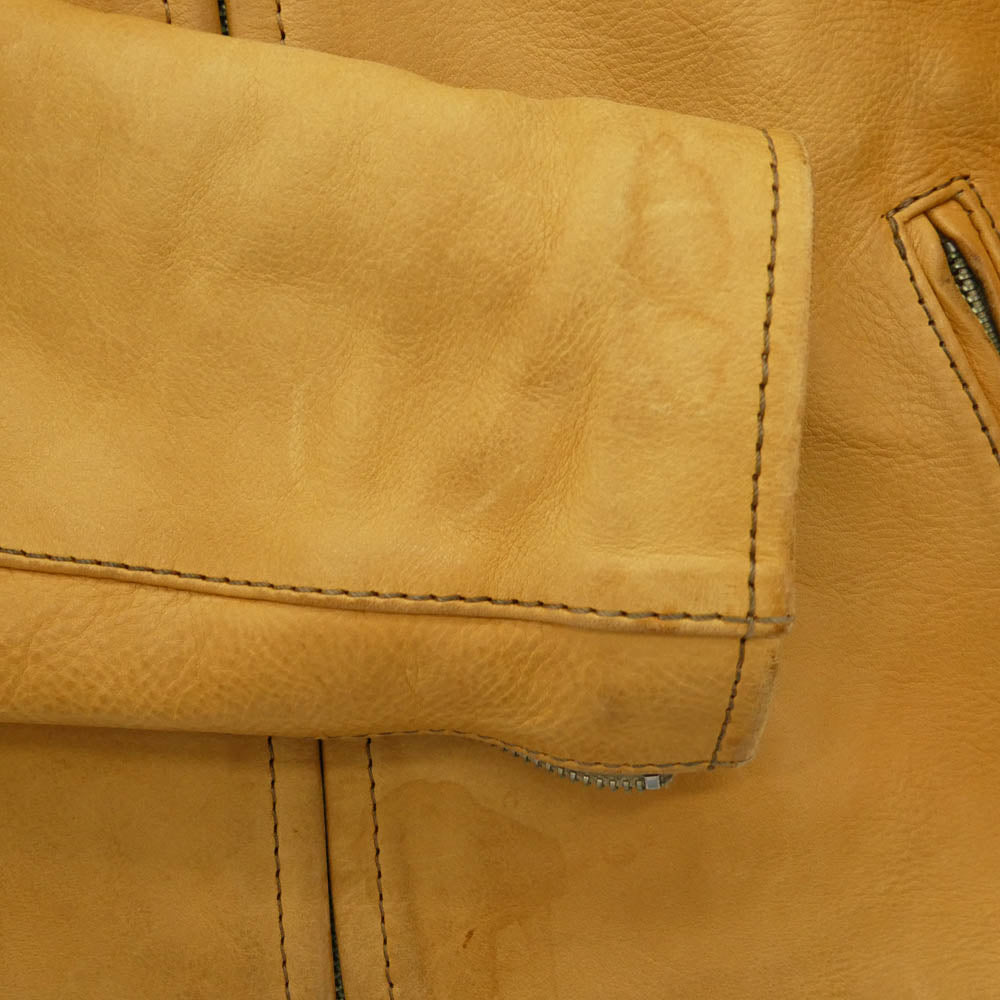 天神ワークス JS01TN Single Collar Jacket シングル カラー ジップアップ ライダース レザージャケット ベージュ系 42【中古】