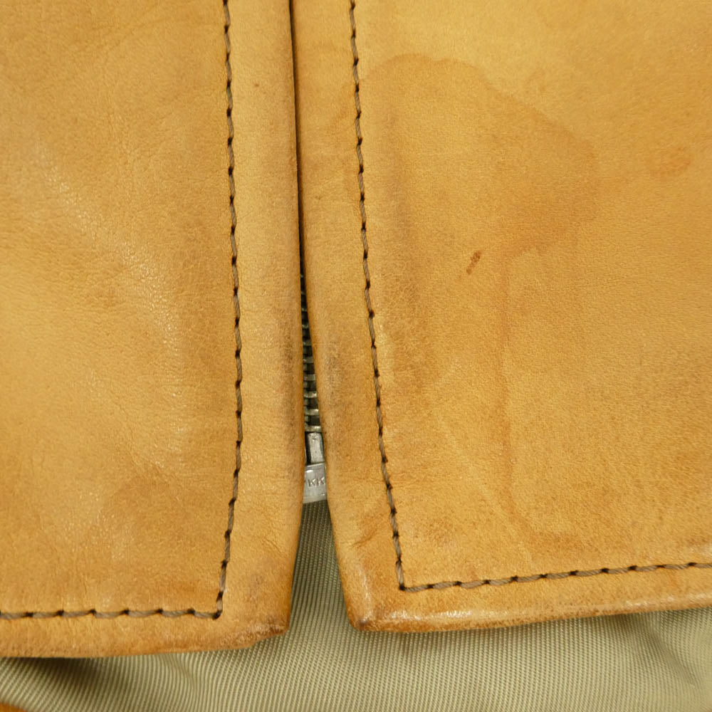 天神ワークス JS01TN Single Collar Jacket シングル カラー ジップアップ ライダース レザージャケット ベージュ系 42【中古】